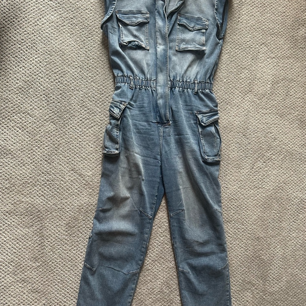 Use To Want Denim Cargo Jumpsuit